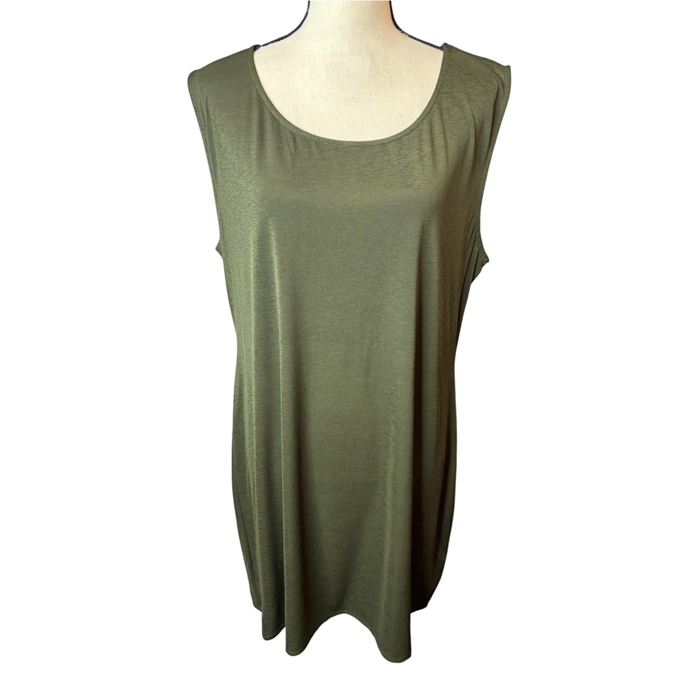 L&B Lucky & Blessed Olive Green Sleeveless Slinky Knit Tunic Dress Size 2X